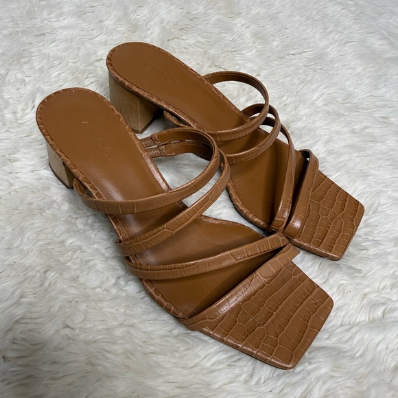 VINCE Elita Tan Croc-Embossed Calfskin Slide Sandal Tan Size 6 Minimalist Luxury - Picture 2 of 13